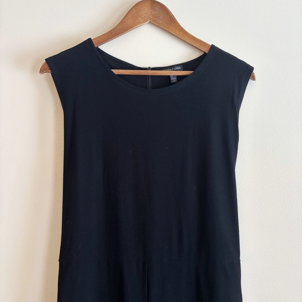 Eileen Fisher Black Wide Leg Sleeveless Crepe Jumpsuit Large Minimalist - Picture 3 of 8